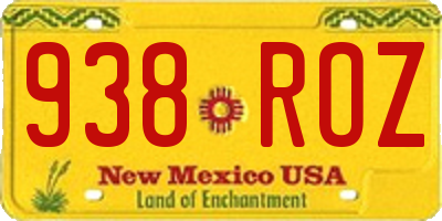 NM license plate 938ROZ