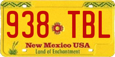 NM license plate 938TBL