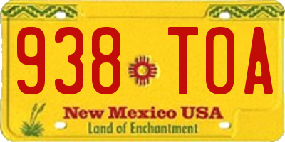 NM license plate 938TOA