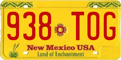 NM license plate 938TOG