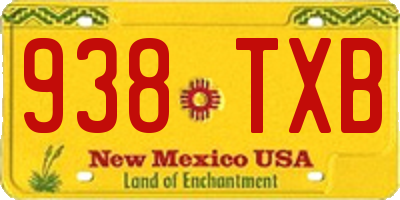 NM license plate 938TXB
