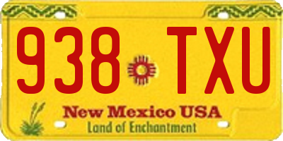 NM license plate 938TXU
