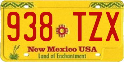 NM license plate 938TZX