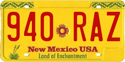 NM license plate 940RAZ
