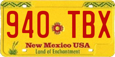NM license plate 940TBX