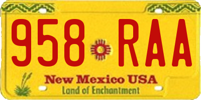 NM license plate 958RAA