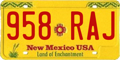 NM license plate 958RAJ