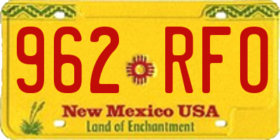 NM license plate 962RFO