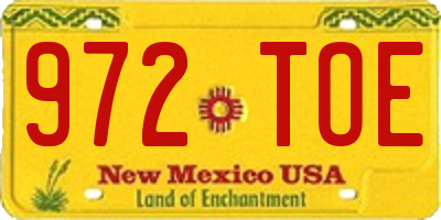 NM license plate 972TOE