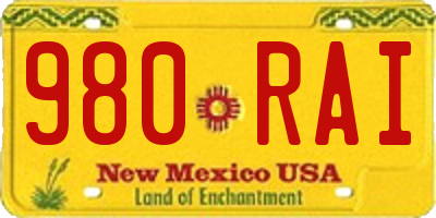 NM license plate 980RAI