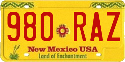 NM license plate 980RAZ