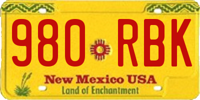 NM license plate 980RBK
