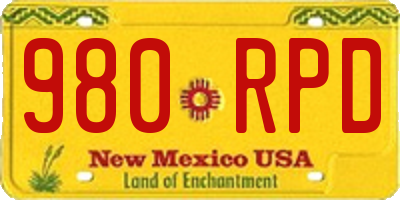 NM license plate 980RPD