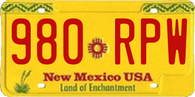 NM license plate 980RPW