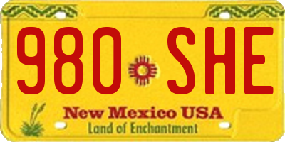 NM license plate 980SHE
