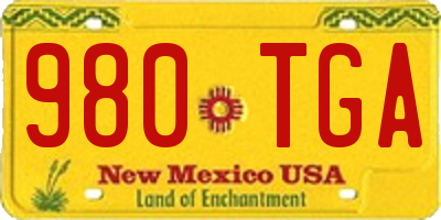 NM license plate 980TGA