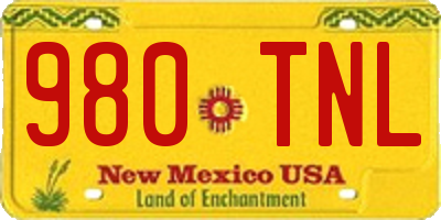NM license plate 980TNL
