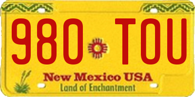 NM license plate 980TOU