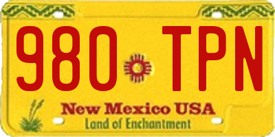 NM license plate 980TPN