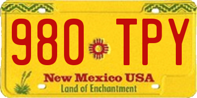 NM license plate 980TPY