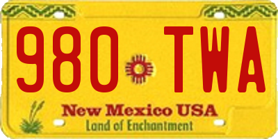 NM license plate 980TWA