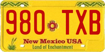NM license plate 980TXB