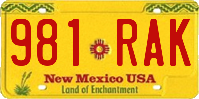 NM license plate 981RAK