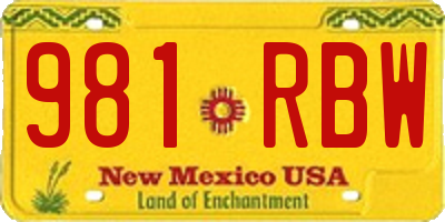 NM license plate 981RBW
