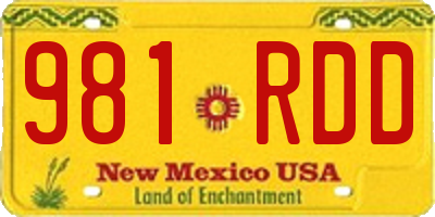 NM license plate 981RDD