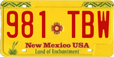 NM license plate 981TBW