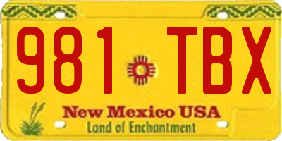 NM license plate 981TBX