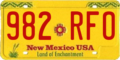 NM license plate 982RFO