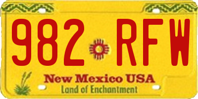 NM license plate 982RFW