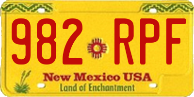 NM license plate 982RPF