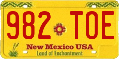 NM license plate 982TOE