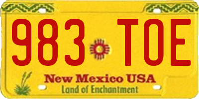 NM license plate 983TOE