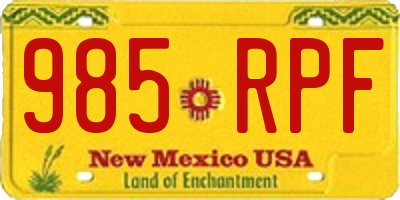 NM license plate 985RPF