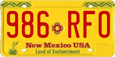 NM license plate 986RFO