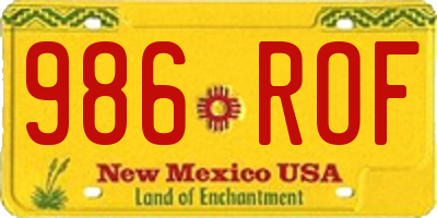 NM license plate 986ROF