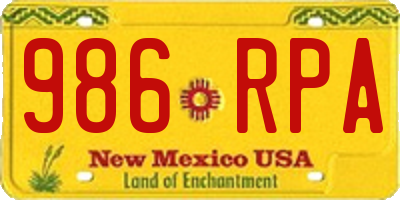 NM license plate 986RPA