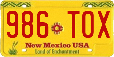 NM license plate 986TOX