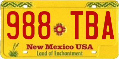 NM license plate 988TBA