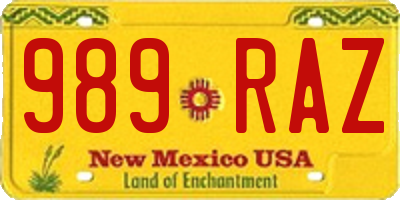 NM license plate 989RAZ