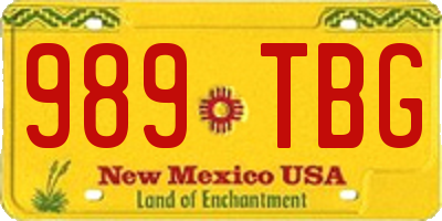 NM license plate 989TBG