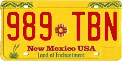 NM license plate 989TBN