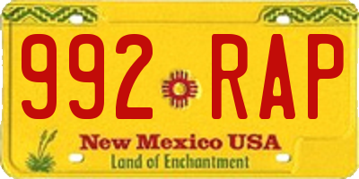 NM license plate 992RAP