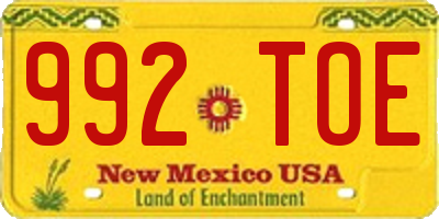 NM license plate 992TOE