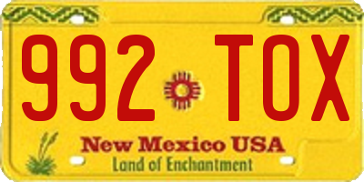 NM license plate 992TOX
