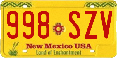 NM license plate 998SZV