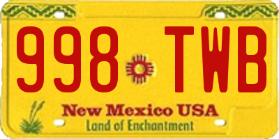 NM license plate 998TWB